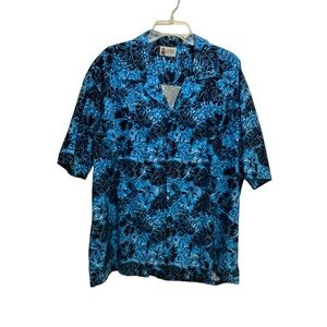 Aloha Republic Men's Hawaiian Shirt Floral Blue and Black Made In The USA
